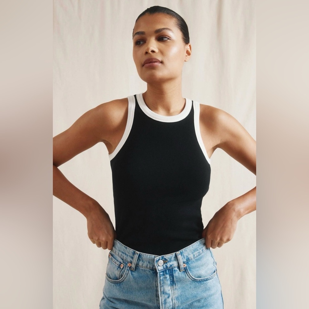 LOFT Black and White Trim Tank Top